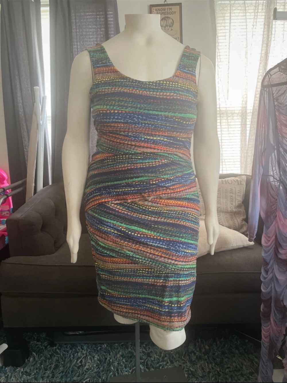 Miss Tina Sleeveless Multicolor Striped Bodycon Dress